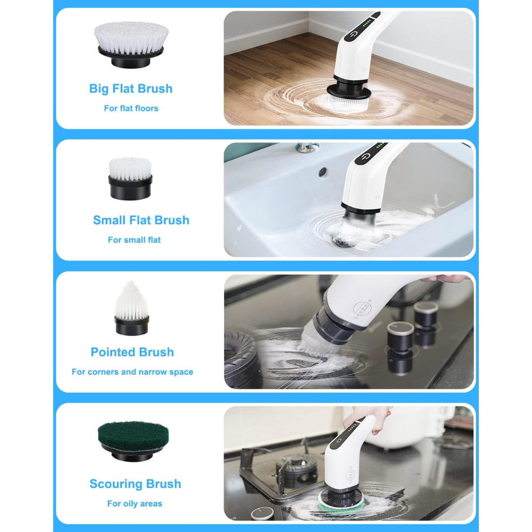 Electric Spin Scrubber 9-in-1 Cordless Rechargeable with 9 Brush Heads, Multipurpose Cleaner for Bathroom Kitchen Floor